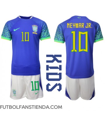 Brasil Neymar Jr #10 Segunda Equipación Niños Mundial 2022 Manga Corta (+ Pantalones cortos)